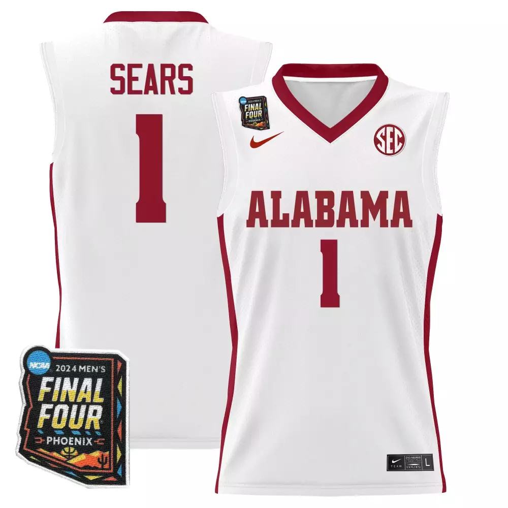 mark sears white mens alabama crimson tide 2024 final four patch basketball jersey all stitched