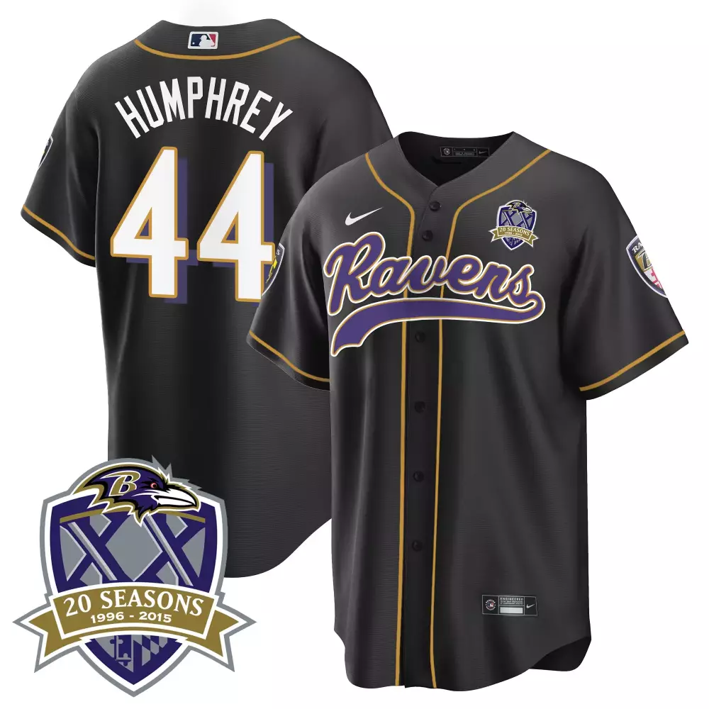 Marlon Humphrey Baltimore Ravens 20th Season Patch Baseball Jersey | All Stitched | For Men, Women & Youth