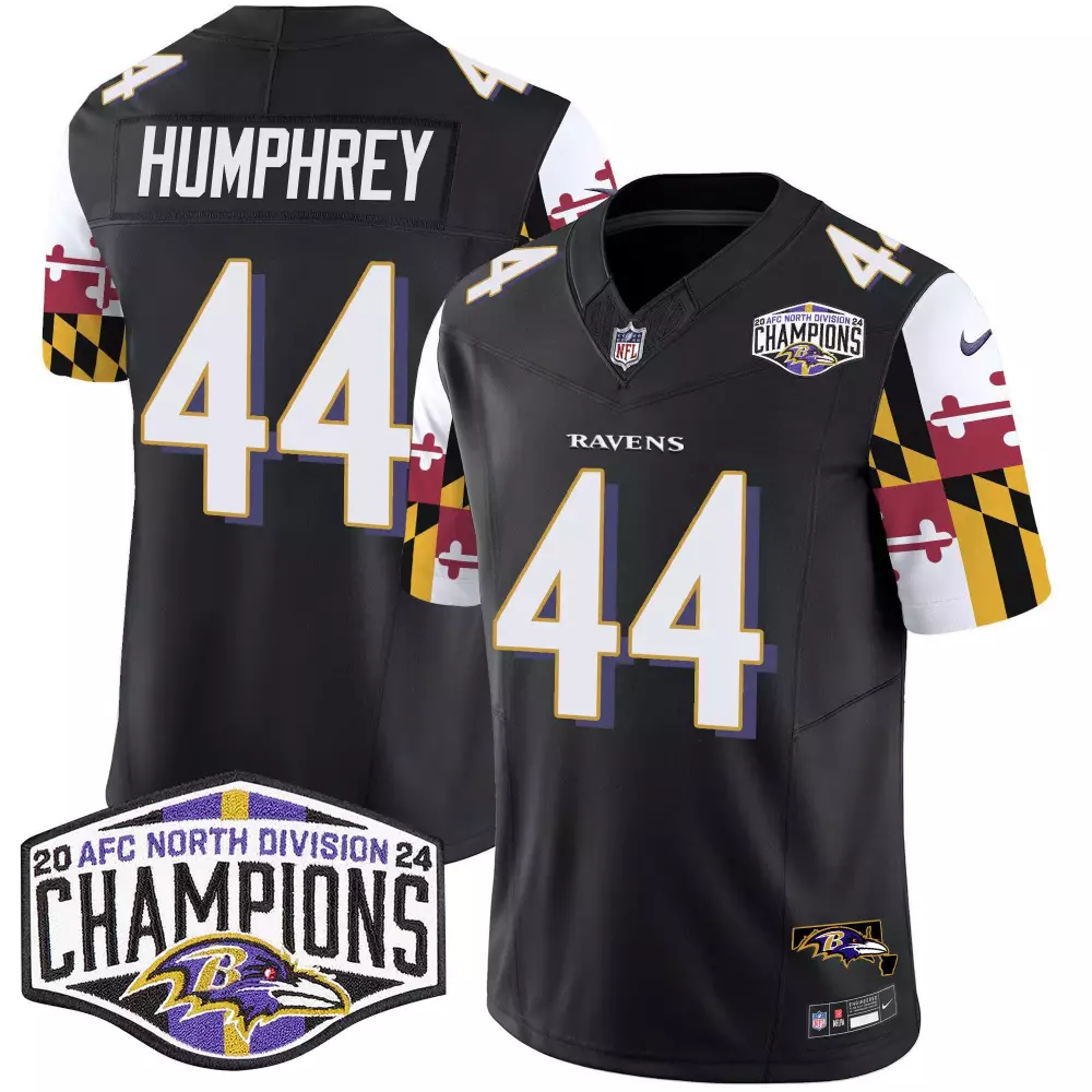 Marlon Humphrey Baltimore Ravens Maryland Flag 2024 AFC North Champions Patch Vapor Limited Jersey | Black Stitched Style | For Men, Women & Youth