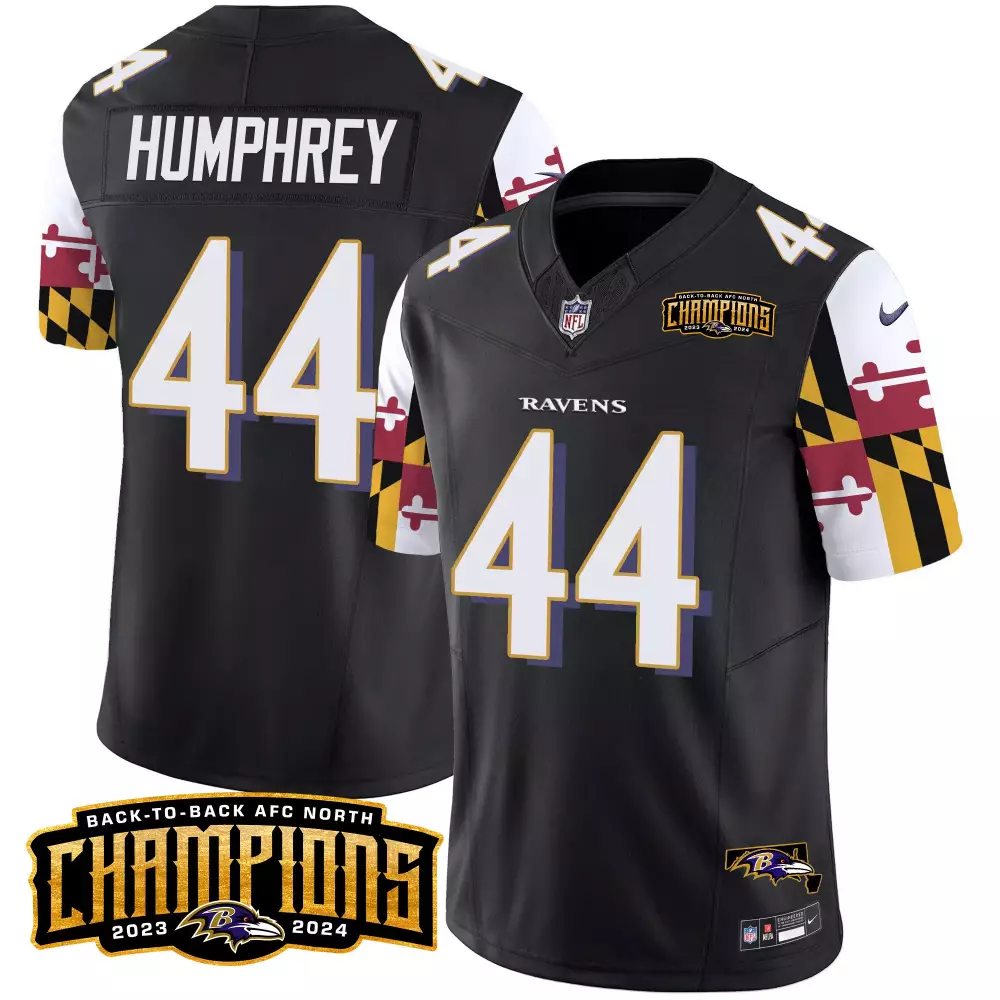 Marlon Humphrey Baltimore Ravens Maryland Flag 2024 AFC North Champions Patch Vapor Limited Jersey | Black Stitched Style | For Men, Women & Youth