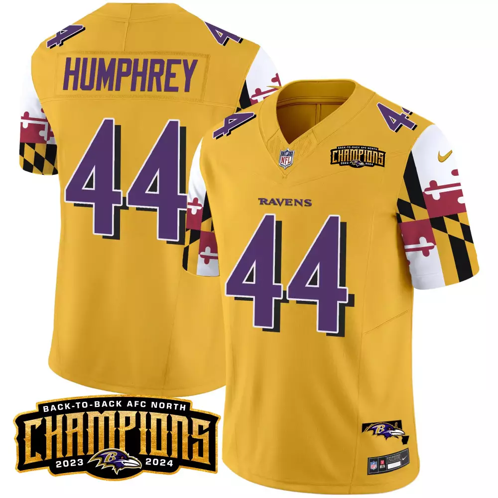 Marlon Humphrey Baltimore Ravens Gold Maryland Flag Back to Back AFC North Champions Patch Vapor Limited Jersey | Stitched Fan Gear for Men, Women & Youth