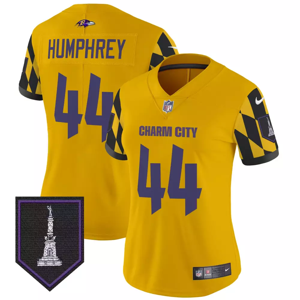 Marlon Humphrey Baltimore Ravens Gold City Edition Patch Vapor Limited Jersey | Stitched Fan Gear for Women & Youth