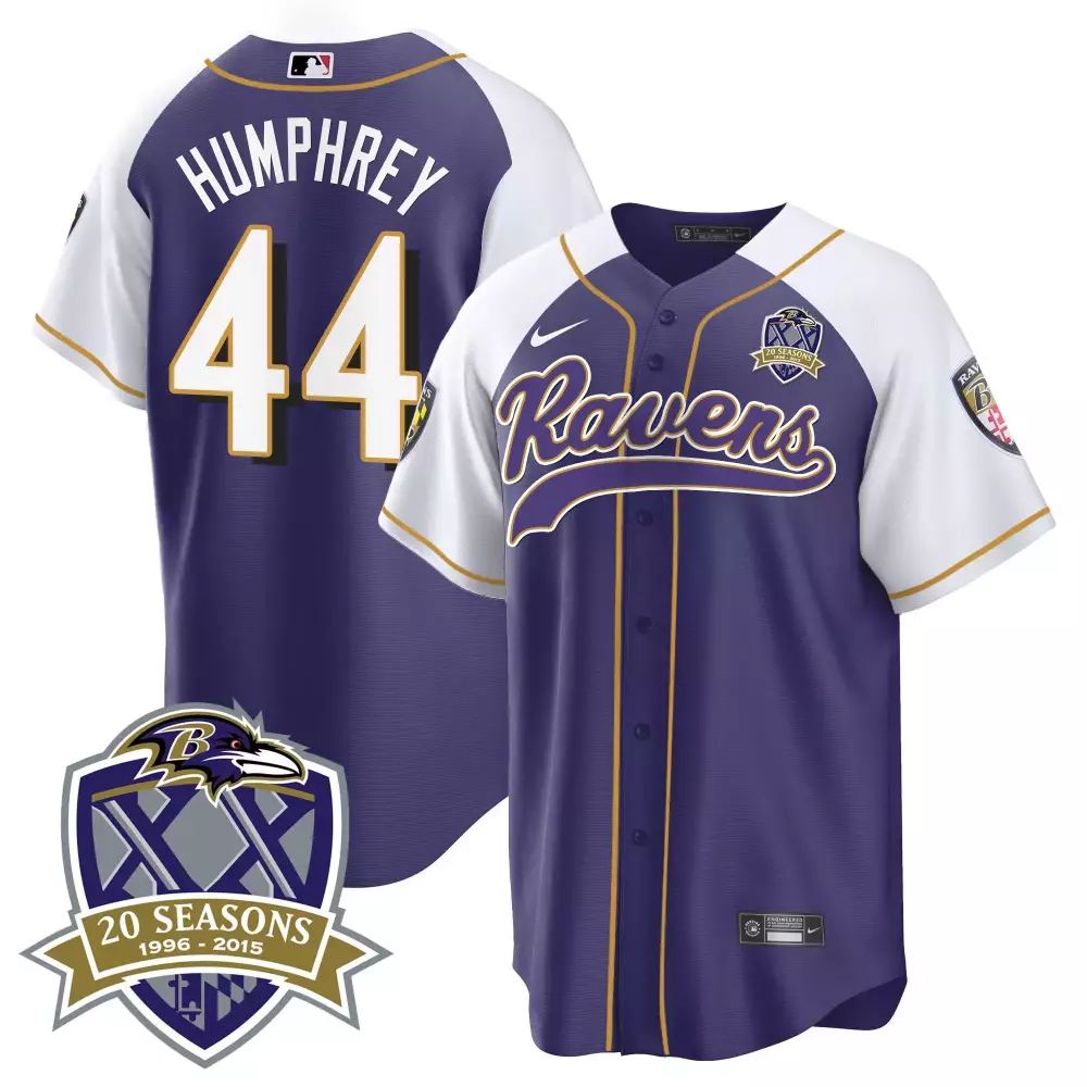 Marlon Humphrey Baltimore Ravens 20th Season Patch Baseball Jersey | All Stitched | For Men, Women & Youth
