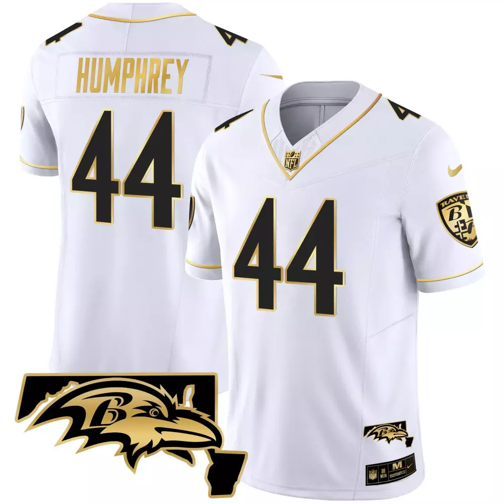 Marlon Humphrey Men's White Gold Jersey | Baltimore Ravens Maryland Patch | Gold Vapor Limited Edition | For Men, Women & Youth
