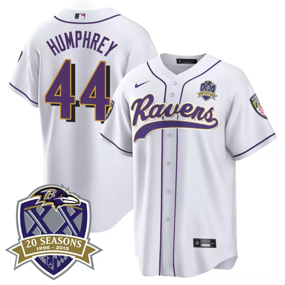 Marlon Humphrey Baltimore Ravens 20th Season Patch Baseball Jersey | All Stitched | For Men, Women & Youth
