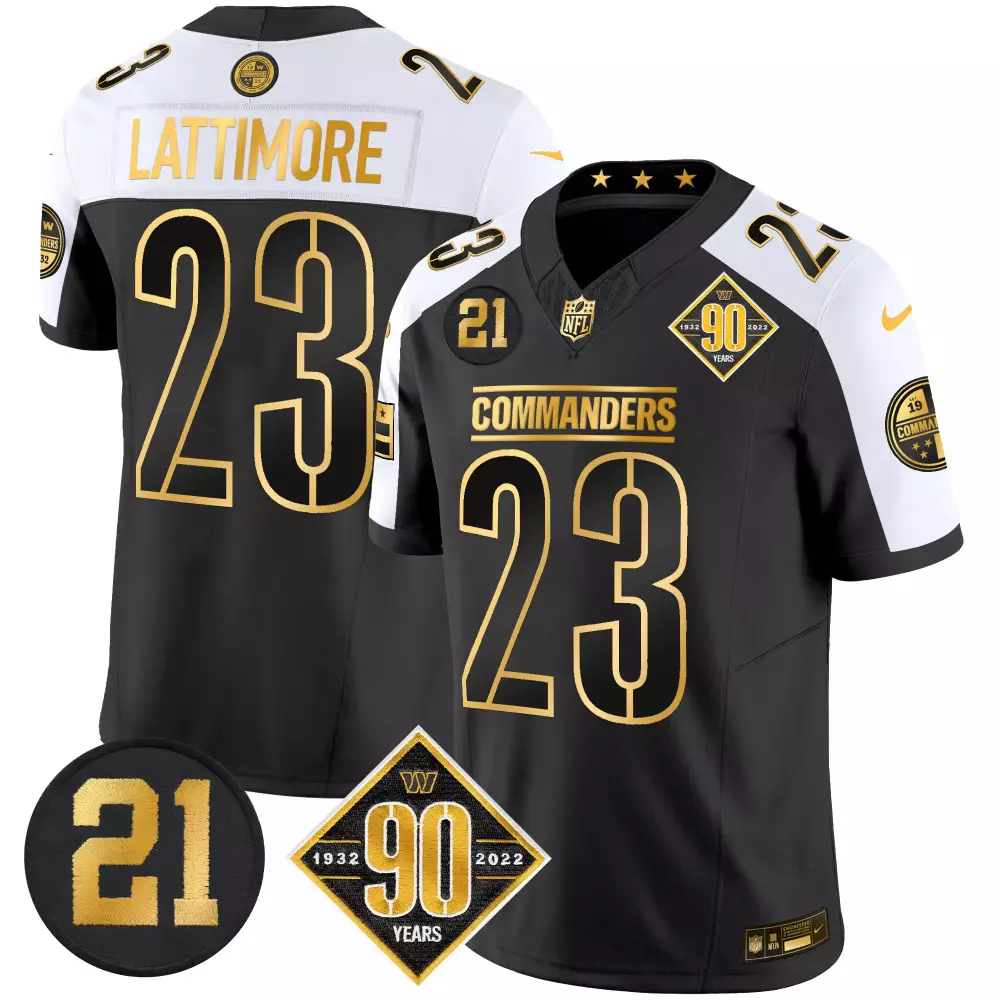 marshon lattimore alternate mens washington commanders 90th sean taylor patch gold vapor limited jersey all stitched