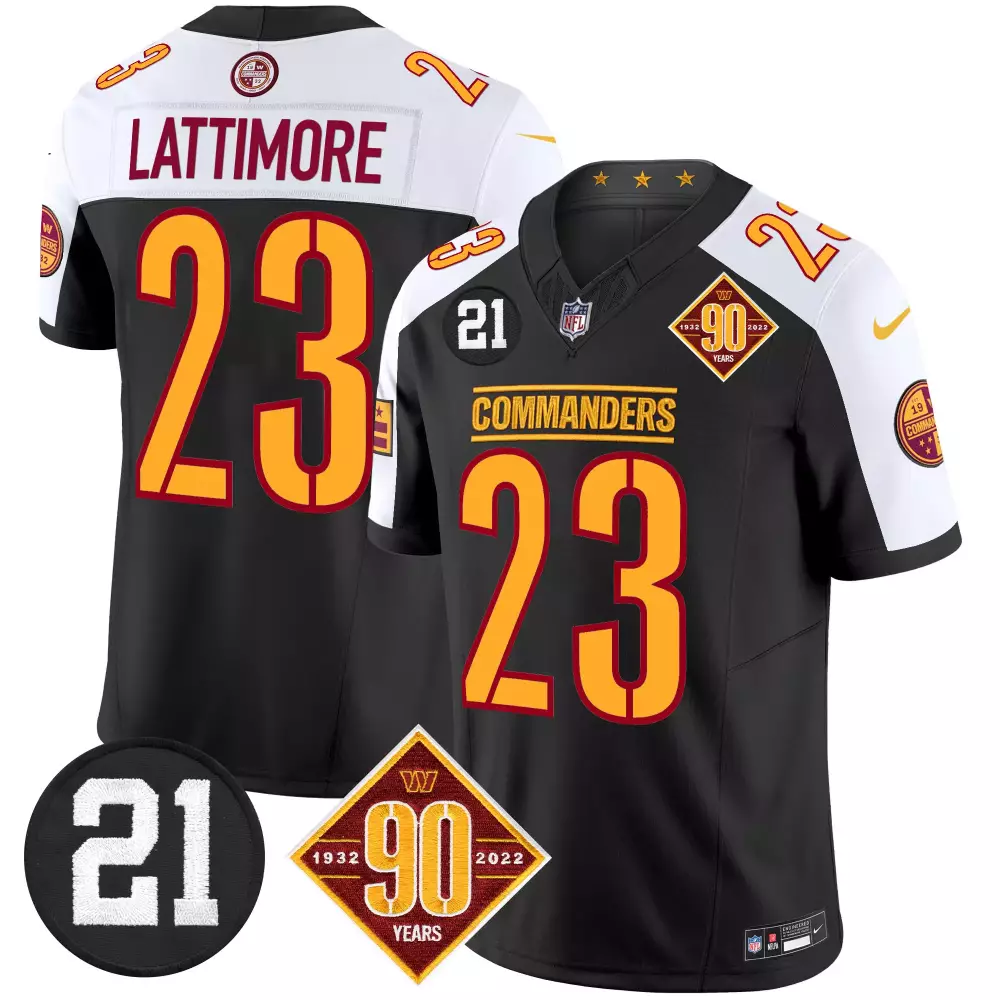 marshon lattimore black alternate mens washington commanders 90th sean taylor patch vapor limited jersey all stitched