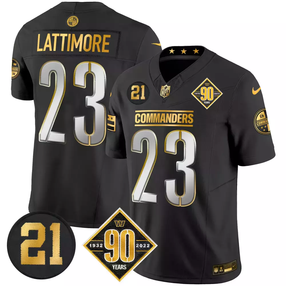 marshon lattimore black limited mens washington commanders 90th sean taylor patch gold vapor limited jersey all stitched