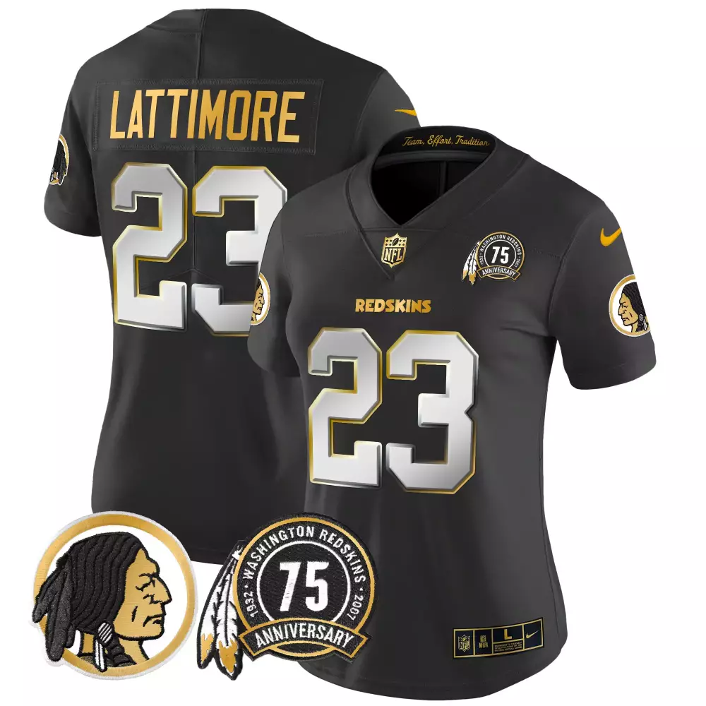 marshon lattimore black limited womens washington redskins 75th patch throwback gold vapor limited jersey all stitched