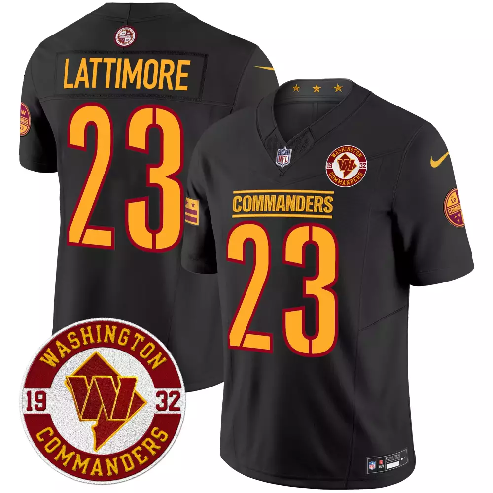 marshon lattimore black limited mens washington commanders 90th sean taylor patch gold vapor limited jersey all stitched