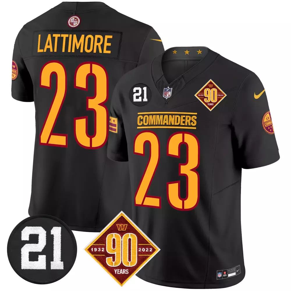 marshon lattimore black limited mens washington commanders 90th sean taylor patch gold vapor limited jersey all stitched