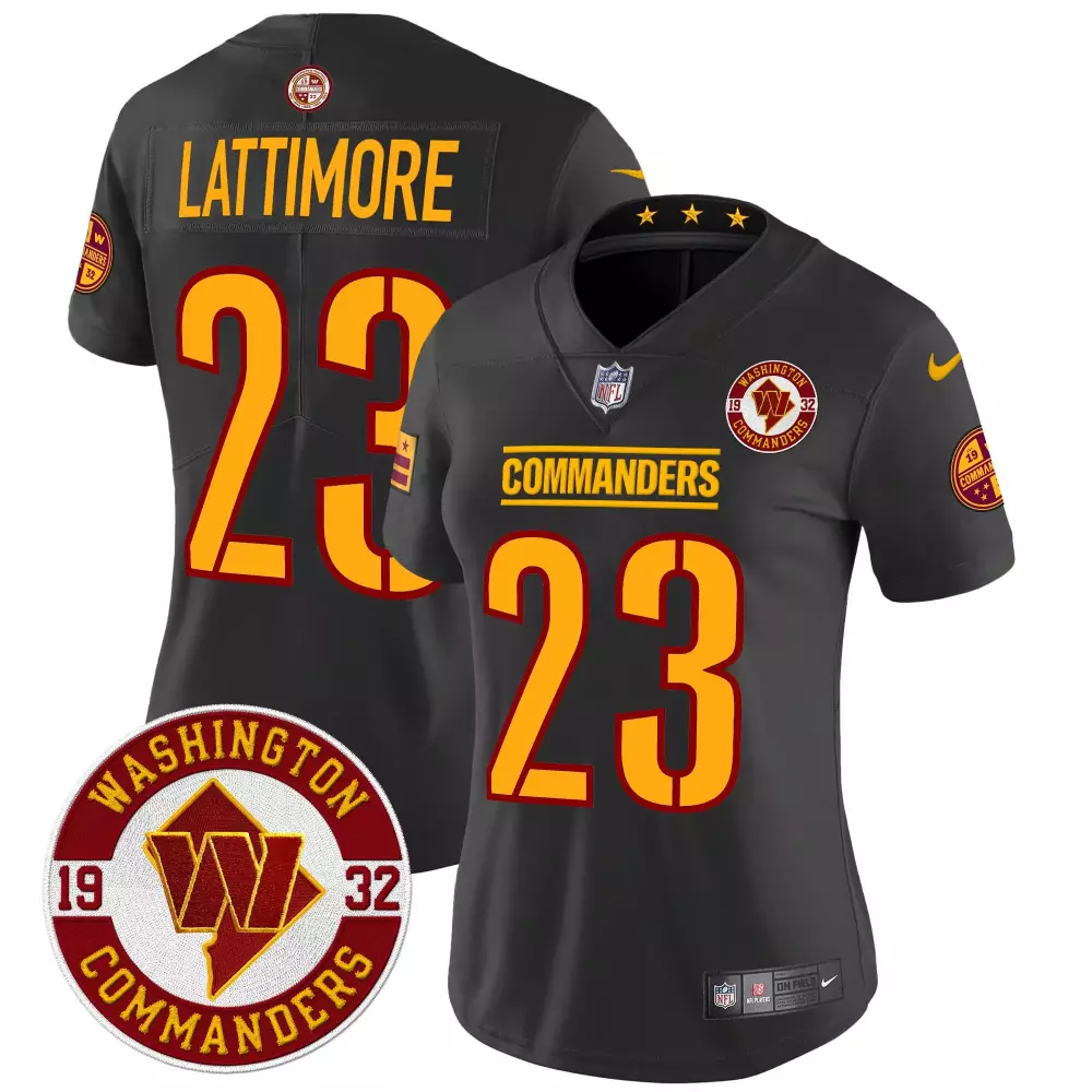 marshon lattimore black limited mens washington commanders 90th sean taylor patch gold vapor limited jersey all stitched