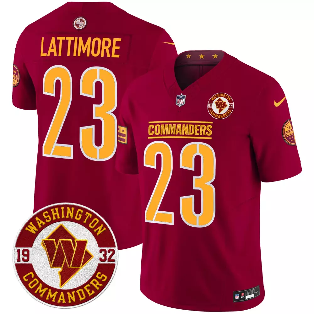 marshon lattimore burgundy mens washington commanders 2024 vapor limited jersey est 1932 patch all stitched