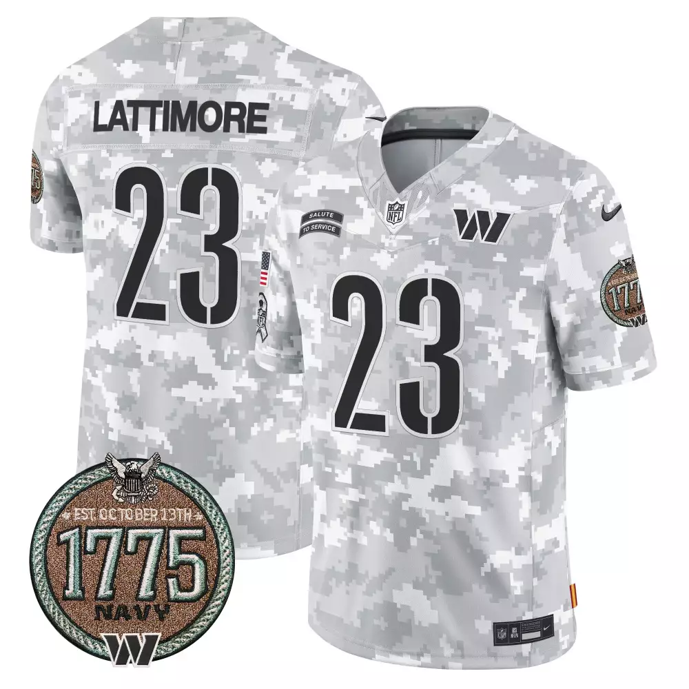 marshon lattimore navy mens washington commanders 2024 salute to service establishment year patch vapor limited jersey a