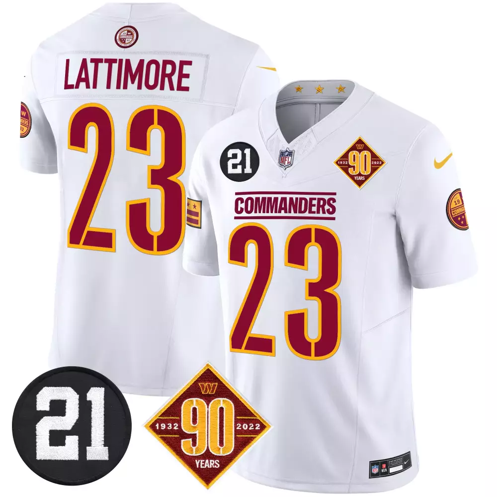 marshon lattimore white mens washington commanders 90th sean taylor patch vapor limited jersey all stitched