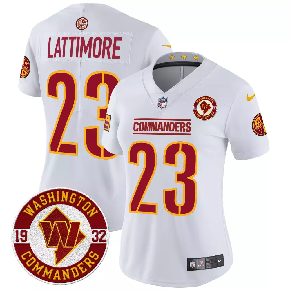 marshon lattimore white mens washington commanders 90th sean taylor patch vapor limited jersey all stitched