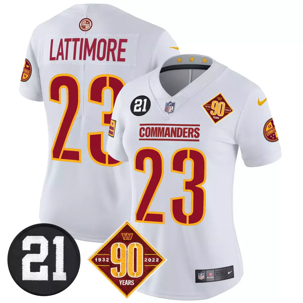 marshon lattimore white mens washington commanders 90th sean taylor patch vapor limited jersey all stitched