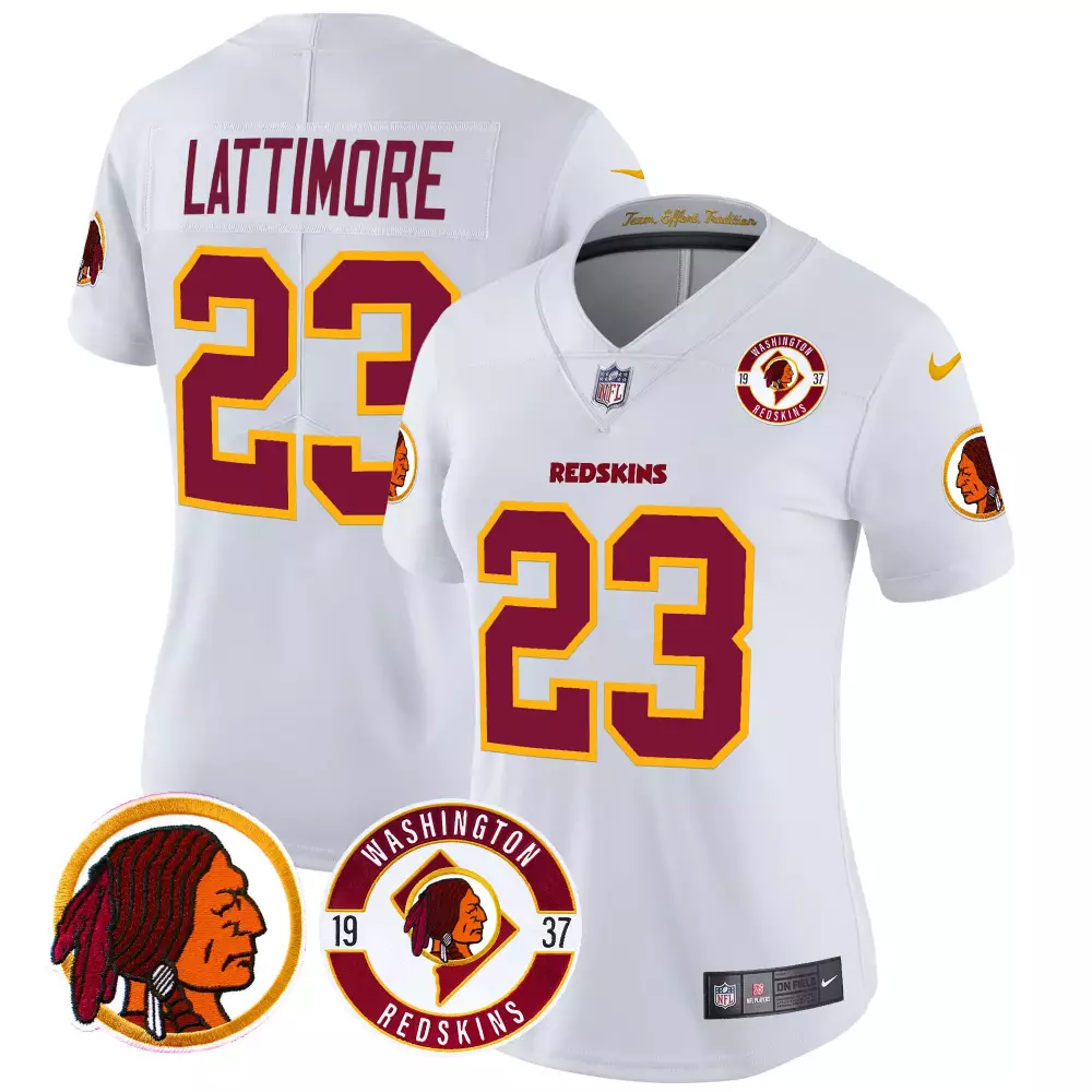 marshon lattimore white womens washington redskins 2024 vapor limited jersey est 1937 patch all stitched