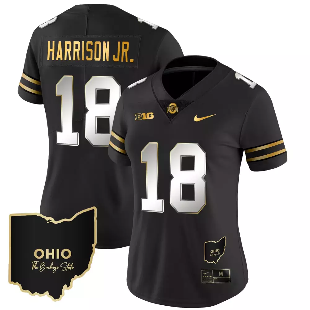 marvin harrison jr black limited womens ohio state buckeyes 2023 vapor limited gold jersey ohio patch all stitched
