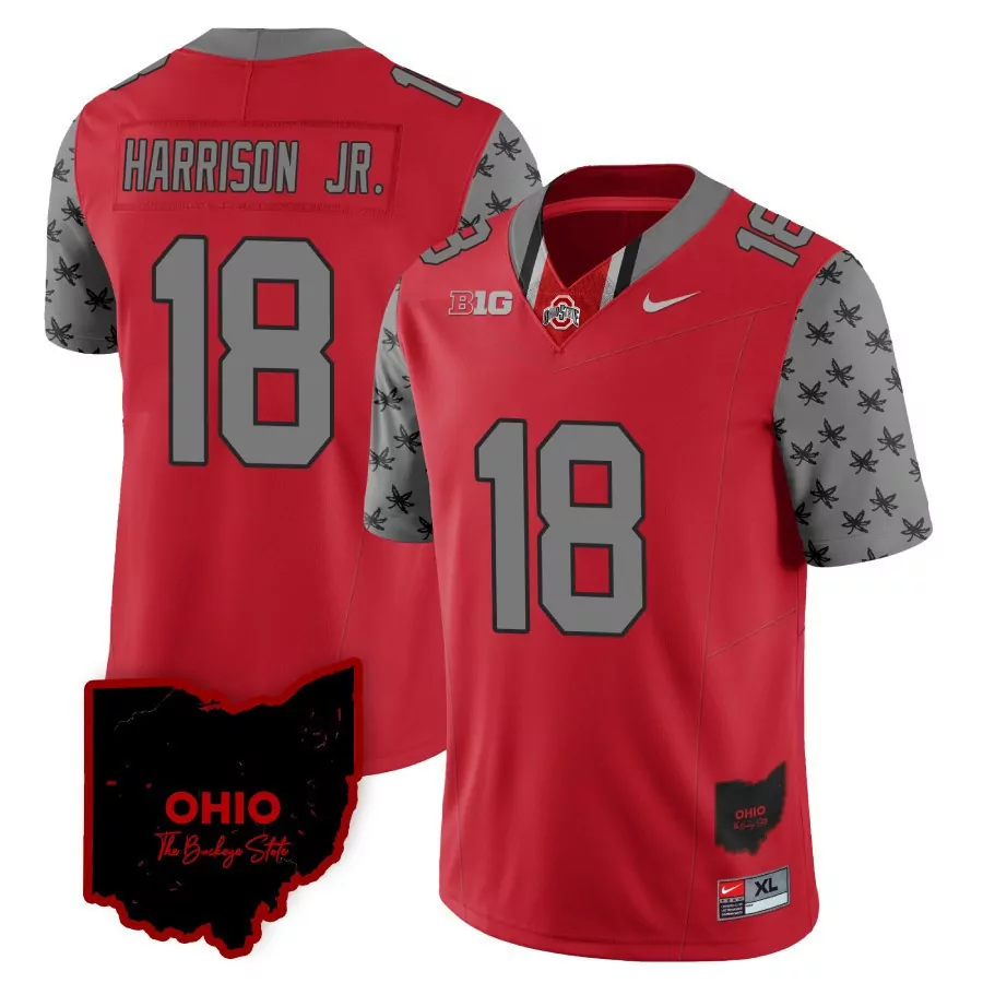 marvin harrison jr red mens ohio state buckeyes 2023 gray alternate jersey v2 stitched