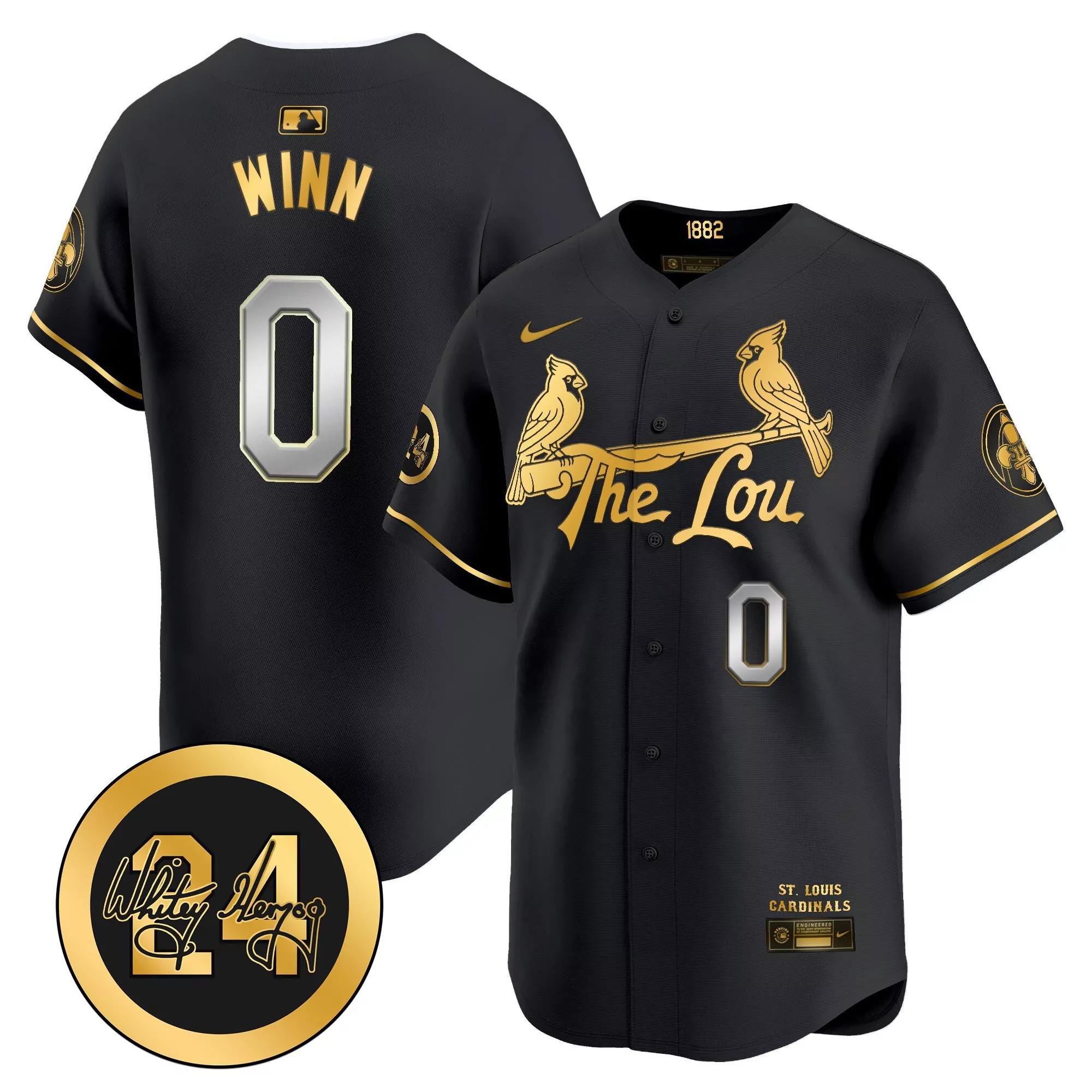 masyn winn black gold mens st louis cardinals 2024 city connect whitey herzog patch vapor premier limited jersey all sti