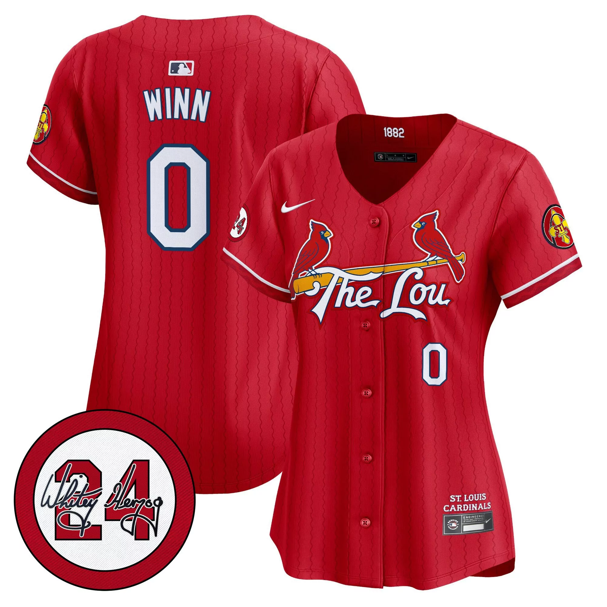 masyn winn red womens st louis cardinals 2024 city connect whitey herzog patch vapor premier limited jersey all stitched