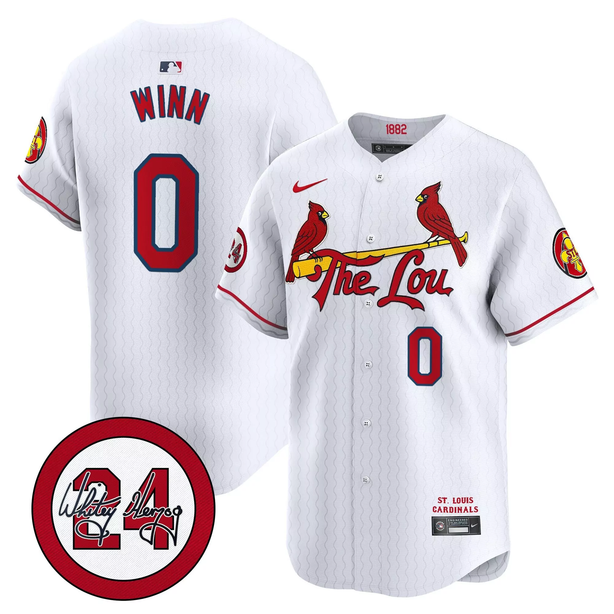 masyn winn white mens st louis cardinals 2024 city connect whitey herzog patch vapor premier limited jersey all stitched