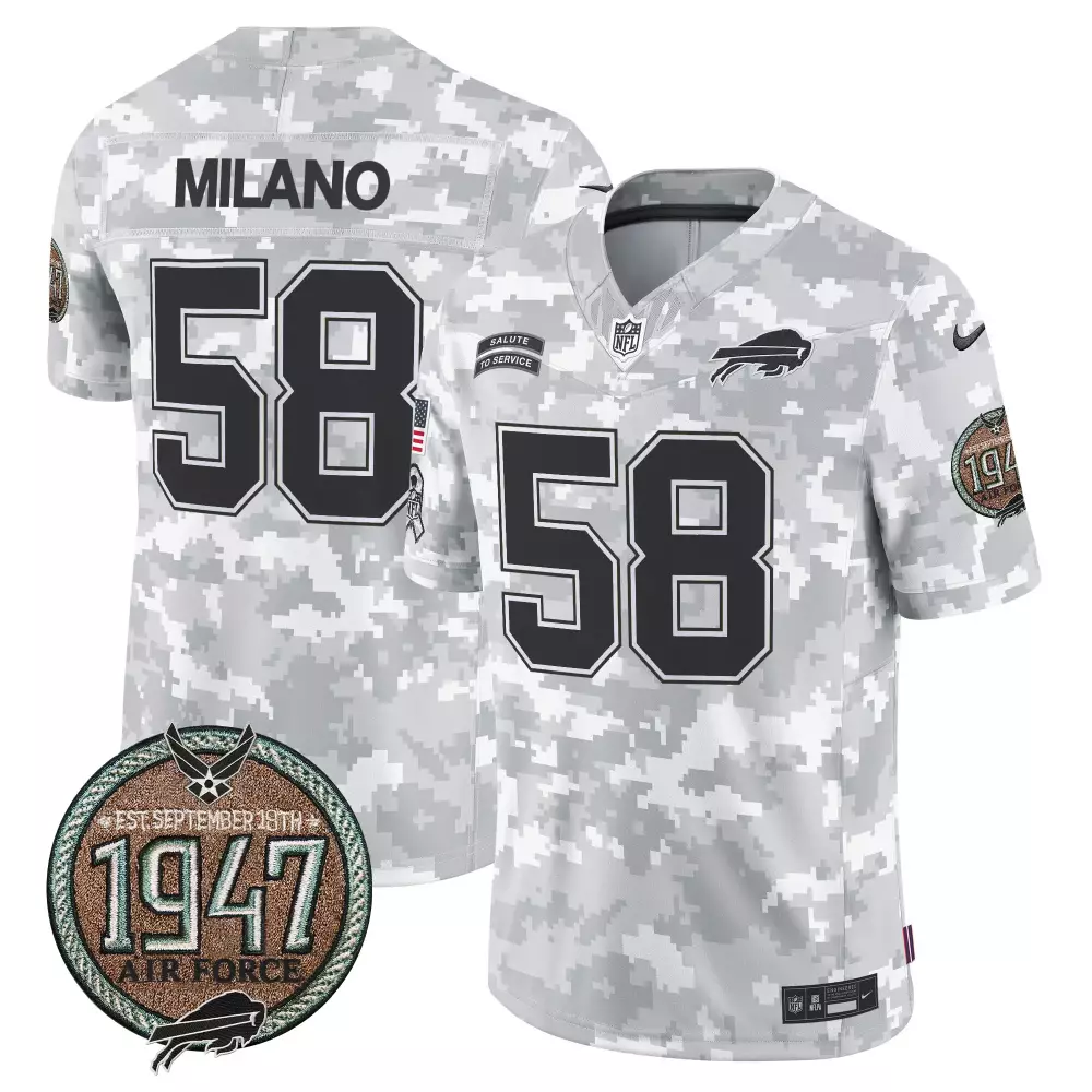 Matt Milano Air Force Men's Buffalo Bills 2024 Salute to Service Jersey | Custom Stitched Vapor Edition | For Men, Women & Youth