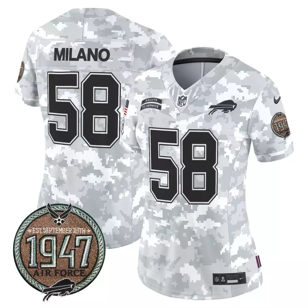 Matt Milano Air Force Men's Buffalo Bills 2024 Salute to Service Jersey | Custom Stitched Vapor Edition | For Men, Women & Youth