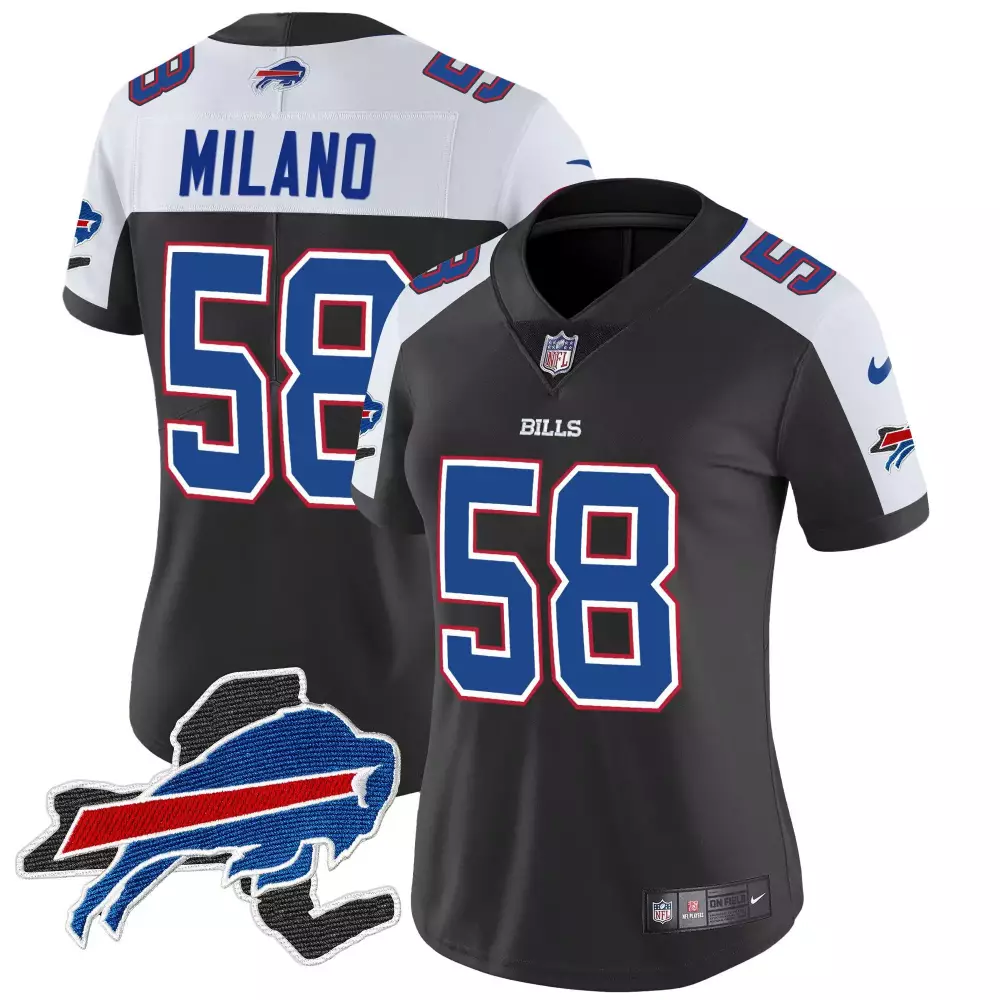 Milano Buffalo Bills Women's New York Patch Vapor Limited Jersey | Black Alternate Stitched Fan Gear | For Men, Women & Youth