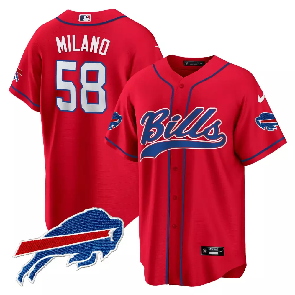 matt milano red mens buffalo bills baseball jersey all stitched