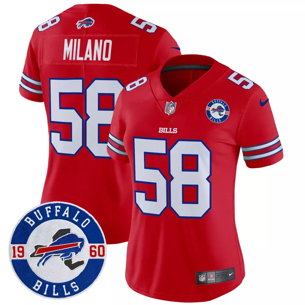 matt milano red womens buffalo bills 2023 afc east champions patch gold vapor jersey v2 all stitched
