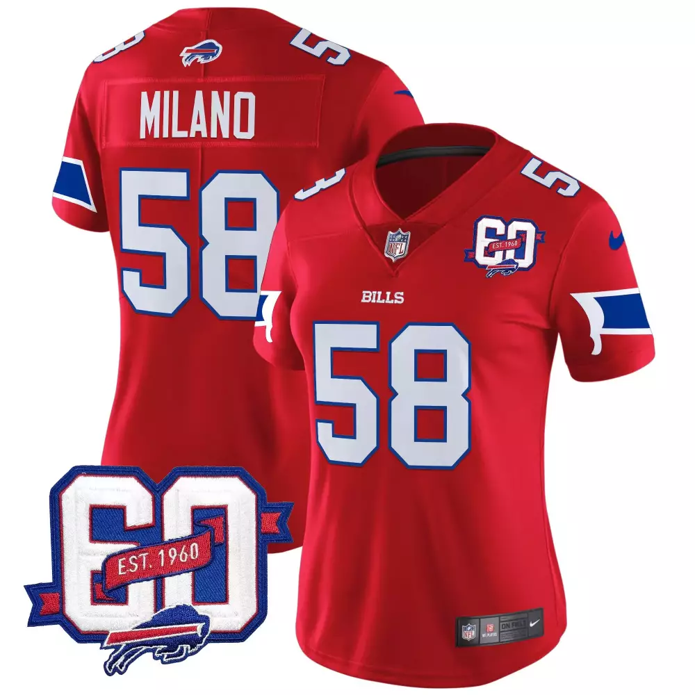 matt milano red womens buffalo bills 60th anniversary patch vapor limited jersey all stitched