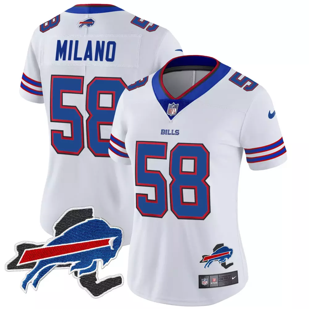 Milano Buffalo Bills New York Patch Jersey | Women's White Vapor Stitched | Limited Edition Fan Gear | For Men, Women & Youth