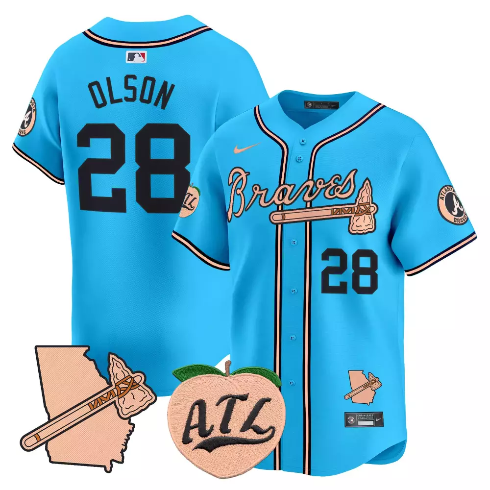 matt olson light blue mens atlanta braves peach vapor premier limited jersey all stitched