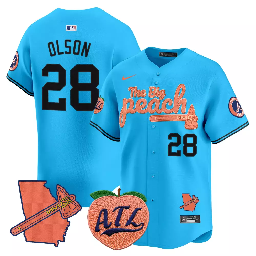 matt olson light blue mens atlanta braves peach vapor premier limited jersey all stitched