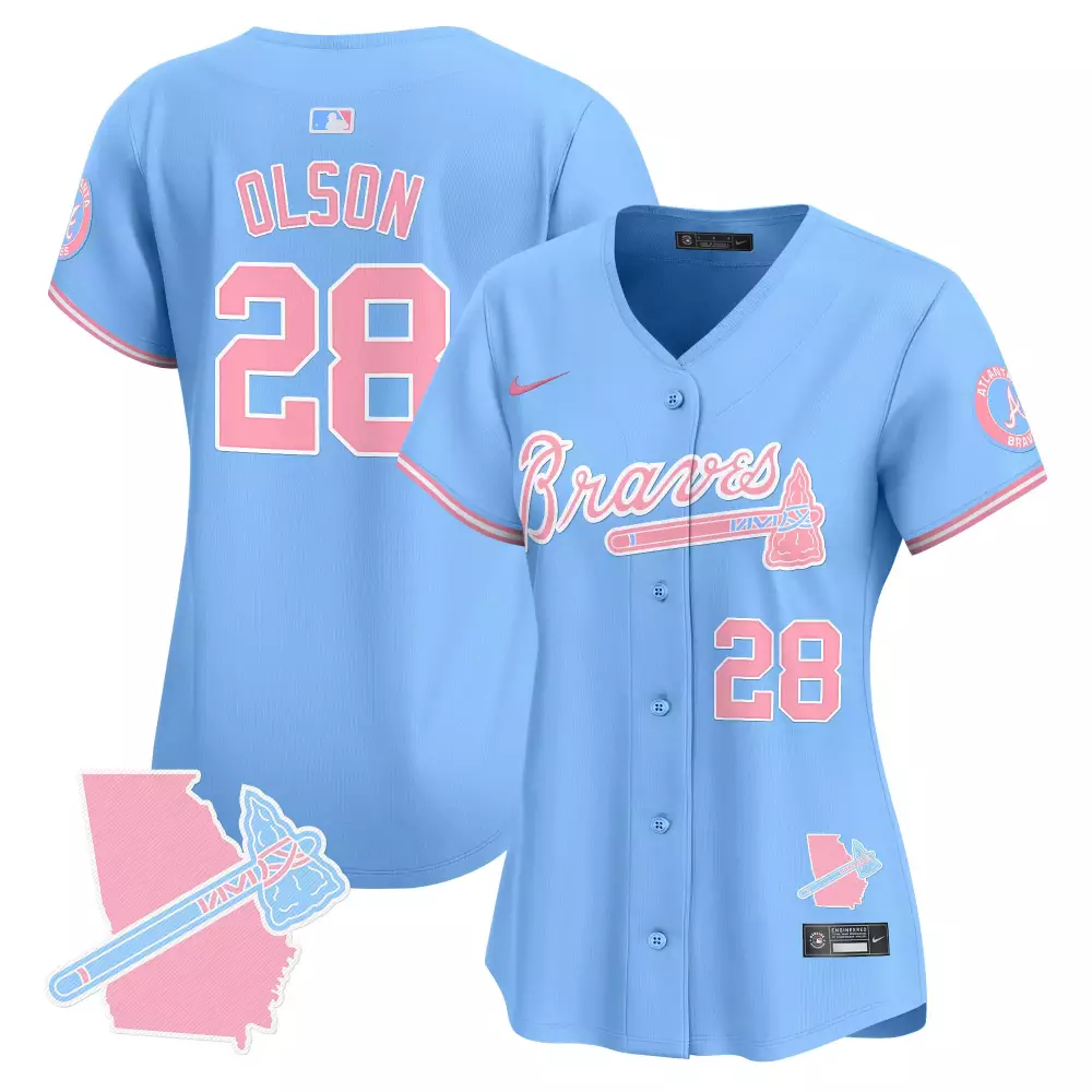 matt olson light blue womens atlanta braves bubblegum pink vapor premier limited jersey all stitched