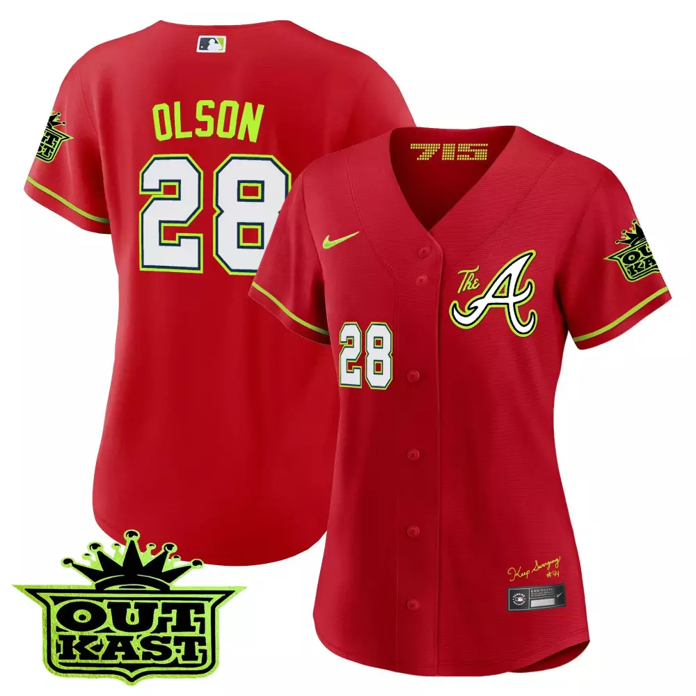matt olson red womens atlanta braves 2024 spring training georgia patch vapor premier limited jersey all stitched