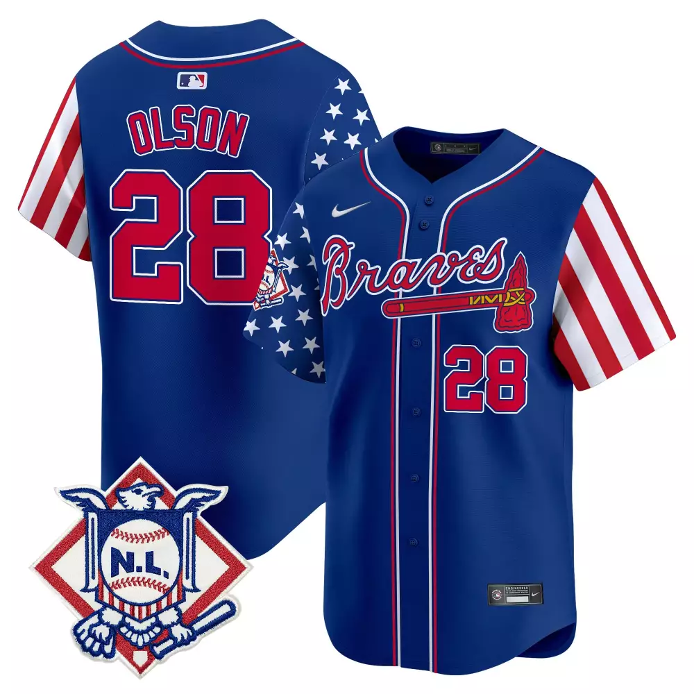 matt olson royal mens atlanta braves 2024 fourth of july vapor premier limited jersey v2 all stitched