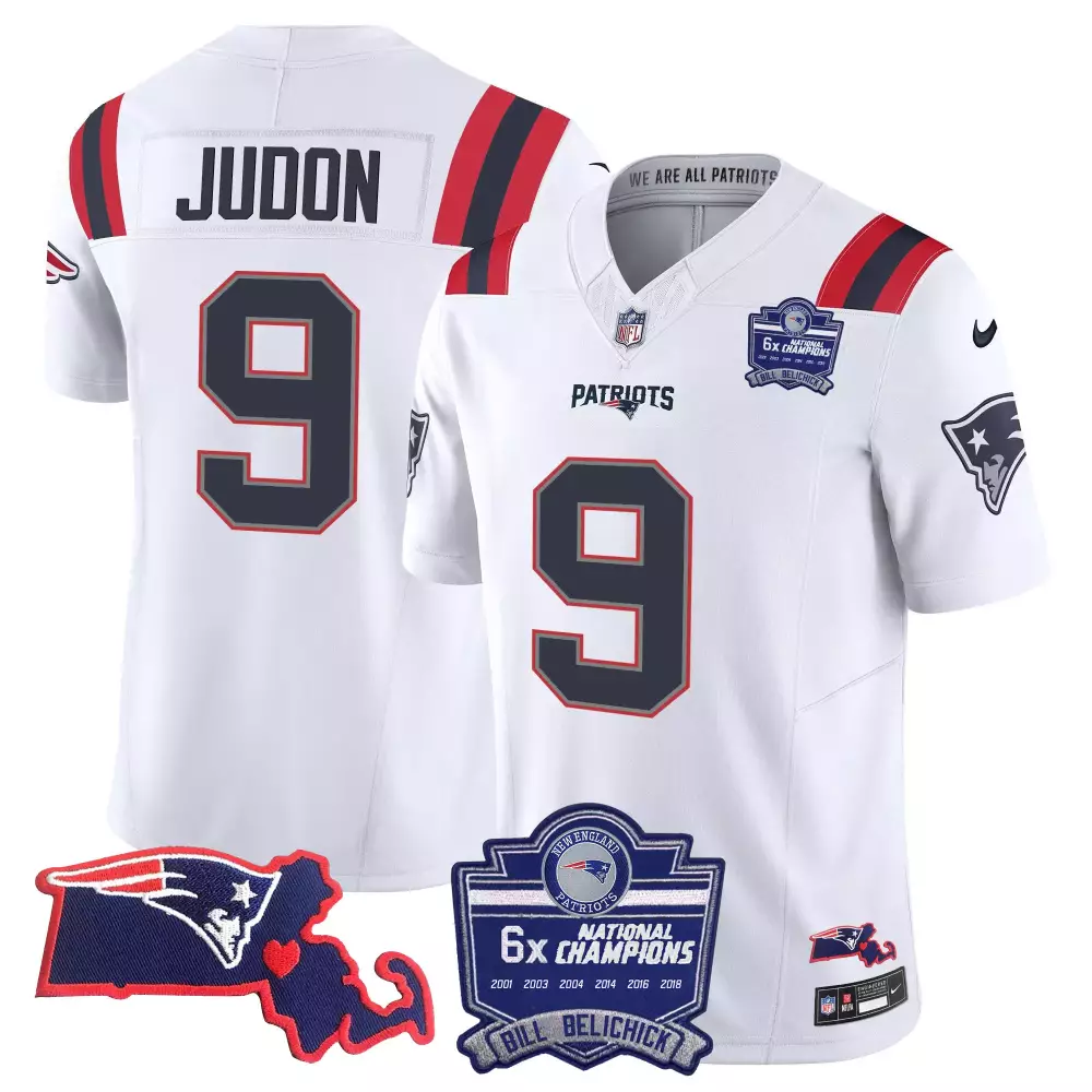 matthew judon white mens new england patriots bill belichick 6x champions patch vapor jersey all stitched