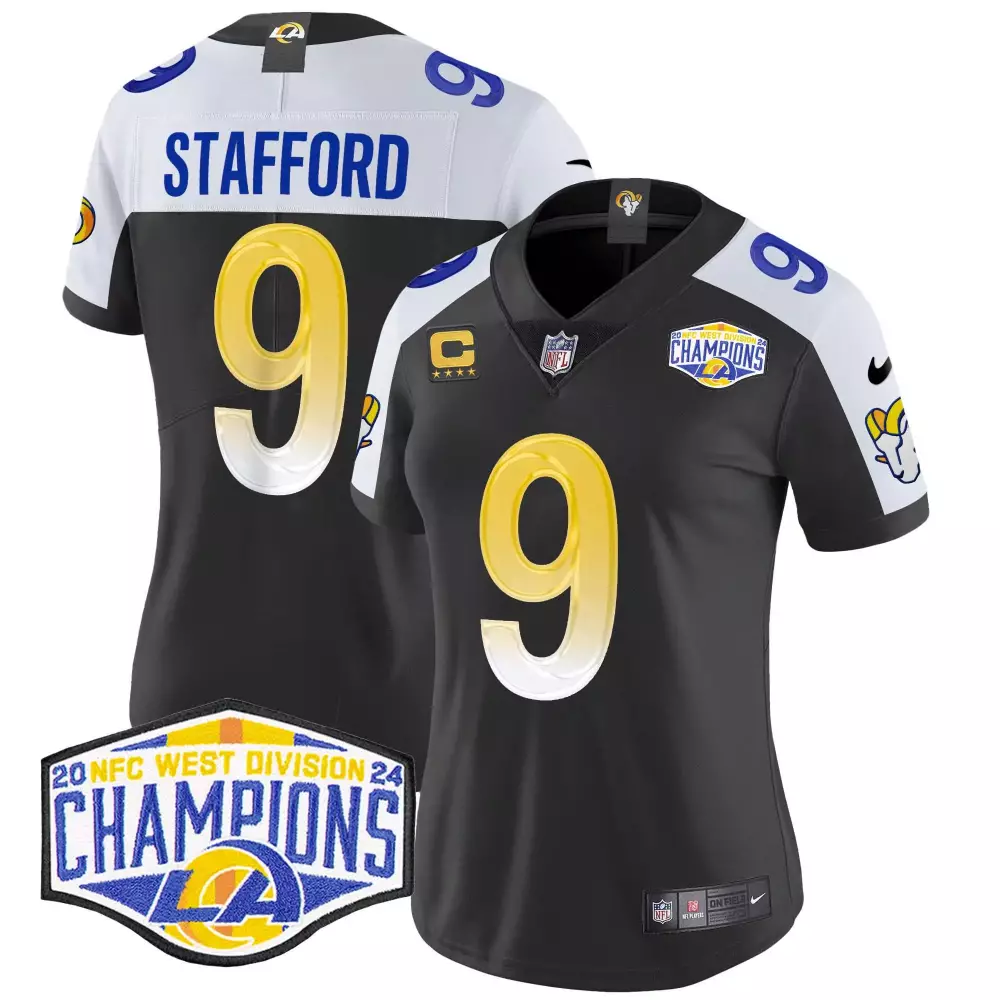 matthew stafford black alternate womens los angeles rams 2024 nfc west division champions vapor limited jersey all stitc