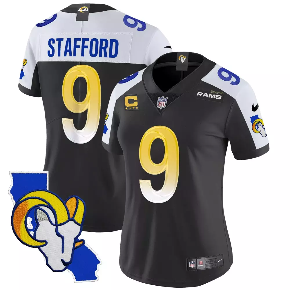 matthew stafford black alternate womens los angeles rams 2024 nfc west division champions vapor limited jersey all stitc
