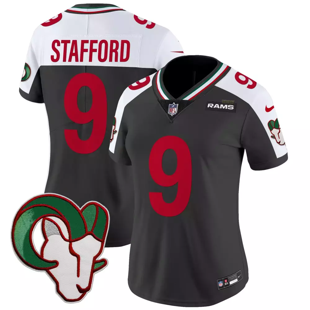 matthew stafford black alternate womens los angeles rams 2024 nfc west division champions vapor limited jersey all stitc