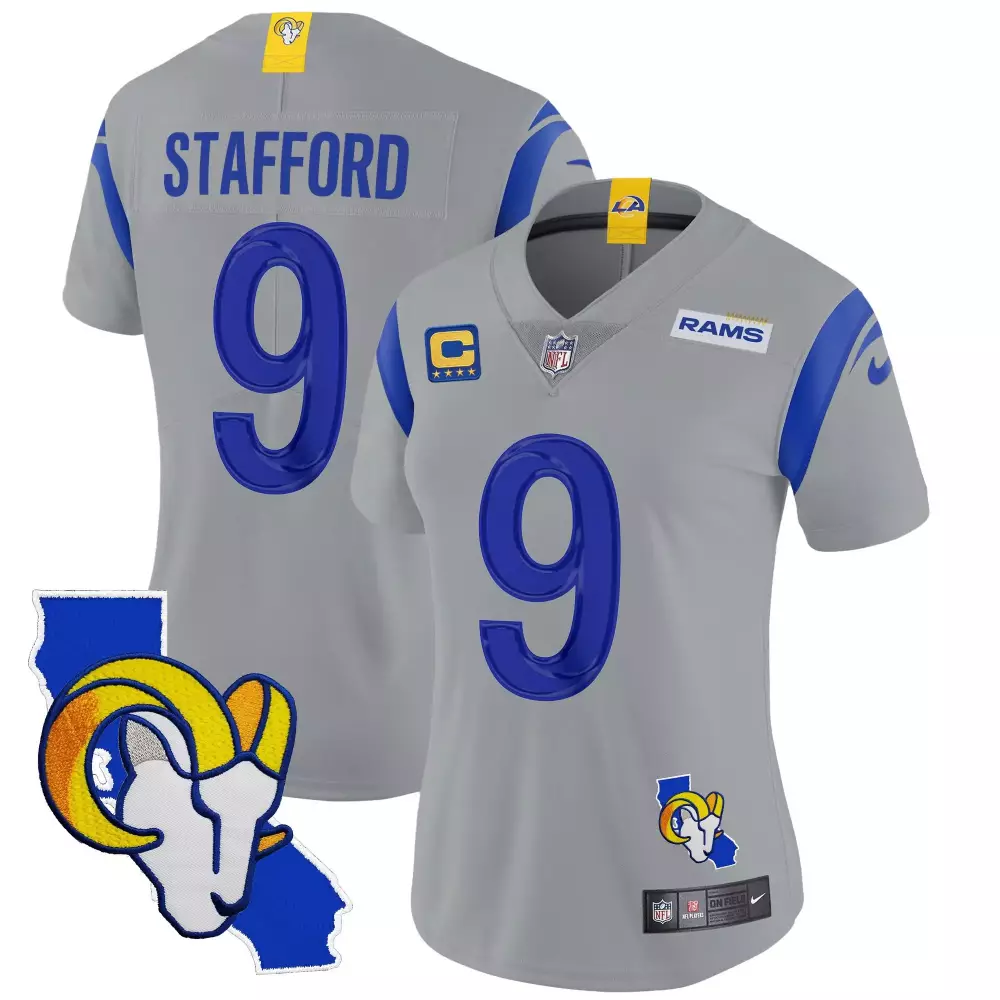 matthew stafford gray womens los angeles rams 2024 nfc west division champions vapor limited jersey all stitched