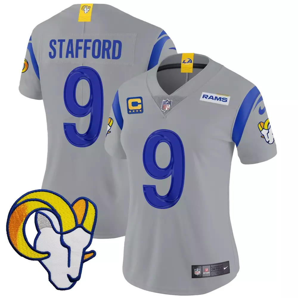 matthew stafford gray womens los angeles rams 2024 nfc west division champions vapor limited jersey all stitched