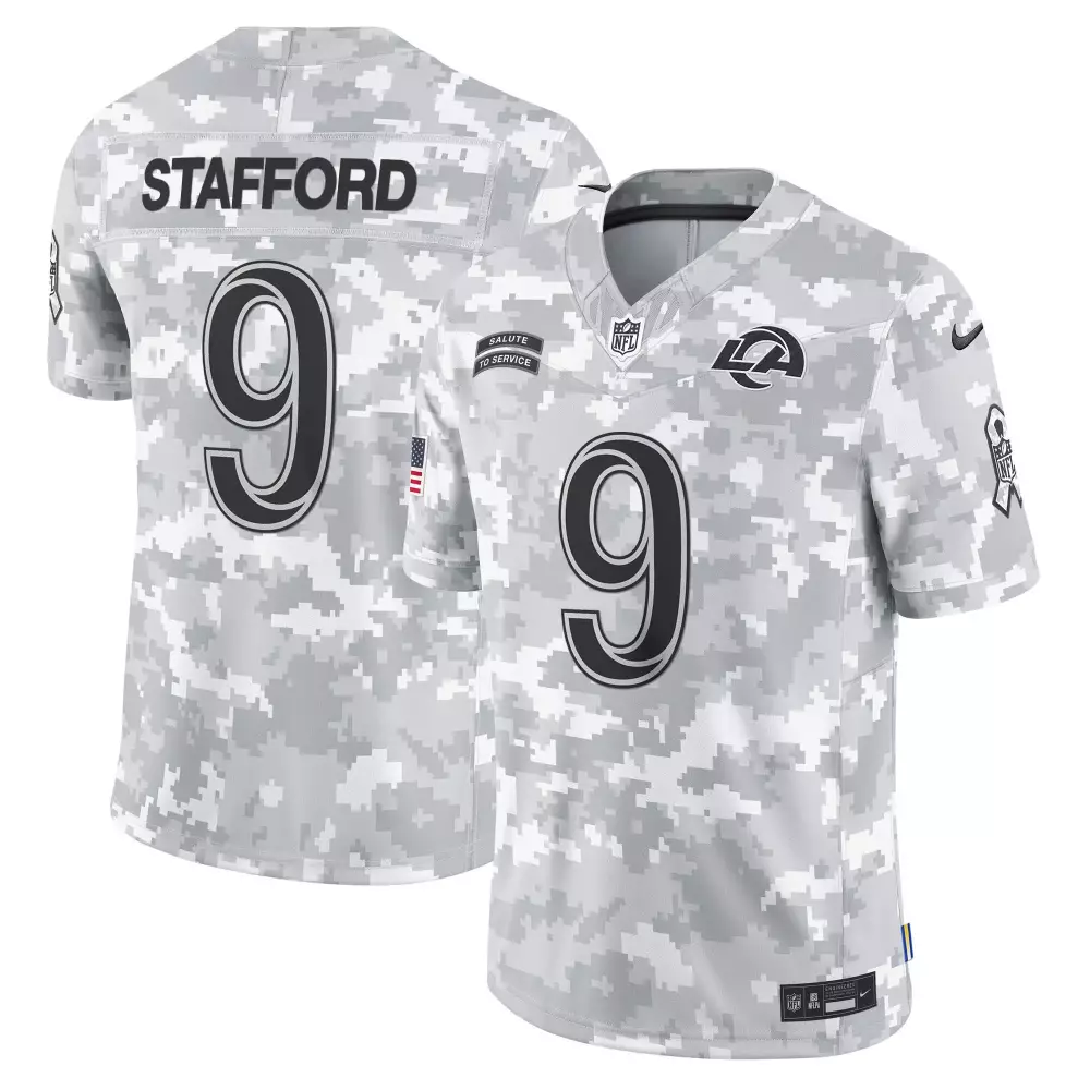 matthew stafford men los angeles rams 2024 salute to service vapor limited jersey arctic camo all stitched