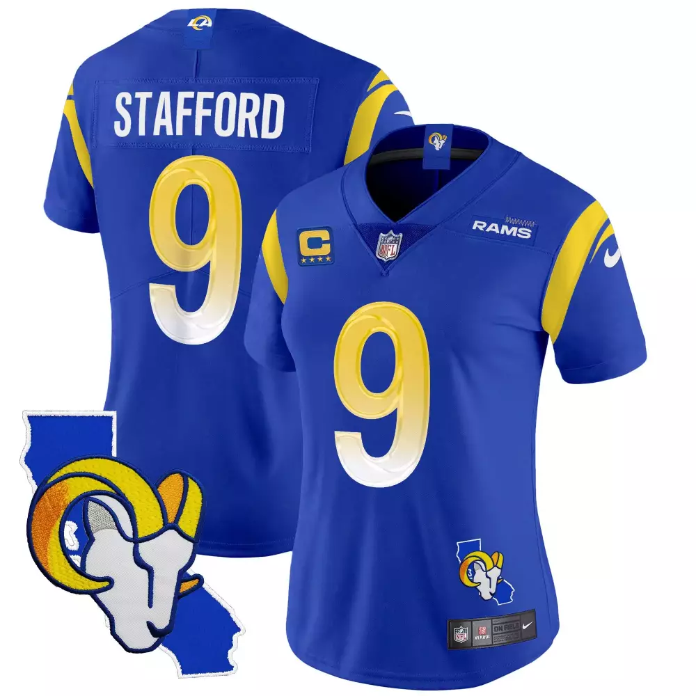 matthew stafford royal womens los angeles rams california patch vapor limited jersey all stitched