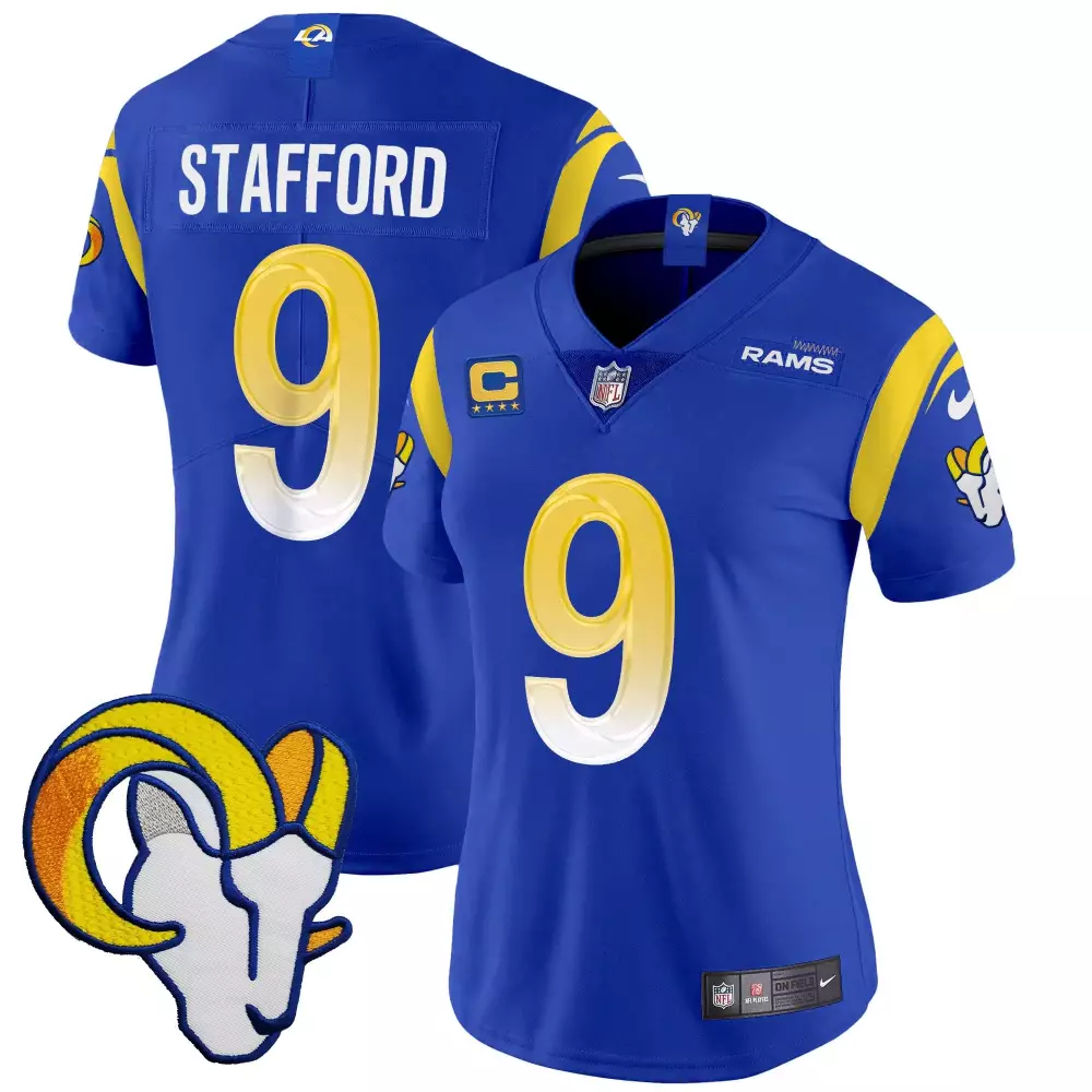 matthew stafford royal womens los angeles rams california patch vapor limited jersey all stitched