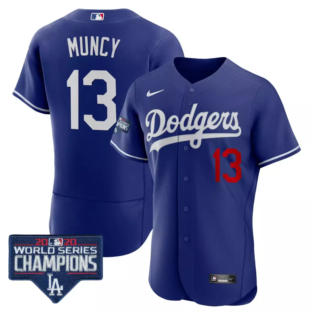 Max Muncy World Series Champions Patch Flex Base Jersey | Royal Stitched Fan Gear for Men, Women & Youth