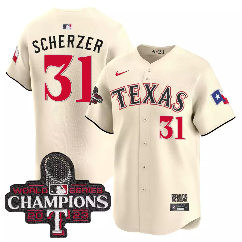 max scherzer cream mens texas rangers 2023 world series champions city connect vapor premier limited jersey all stitched